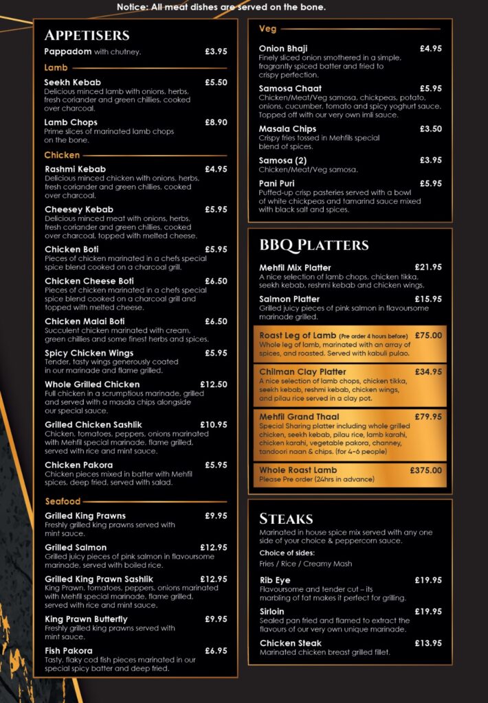 Mehfil MCR Menu