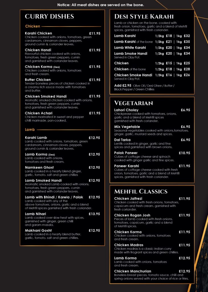 MehfilMcr Menu